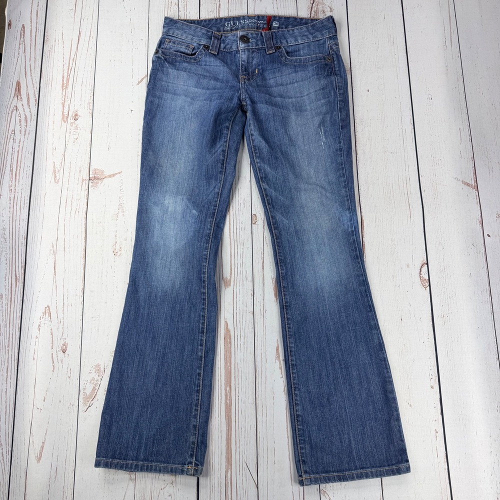 Guess Daredevil Bootcut Jeans Womens 30 Medium Wash Low Rise Denim Distressed